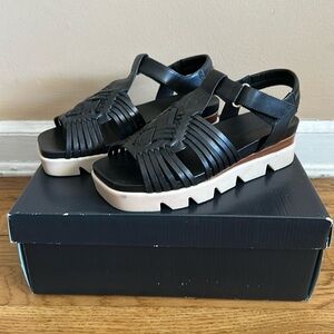 Bernardo Cora black leather wedge sandals